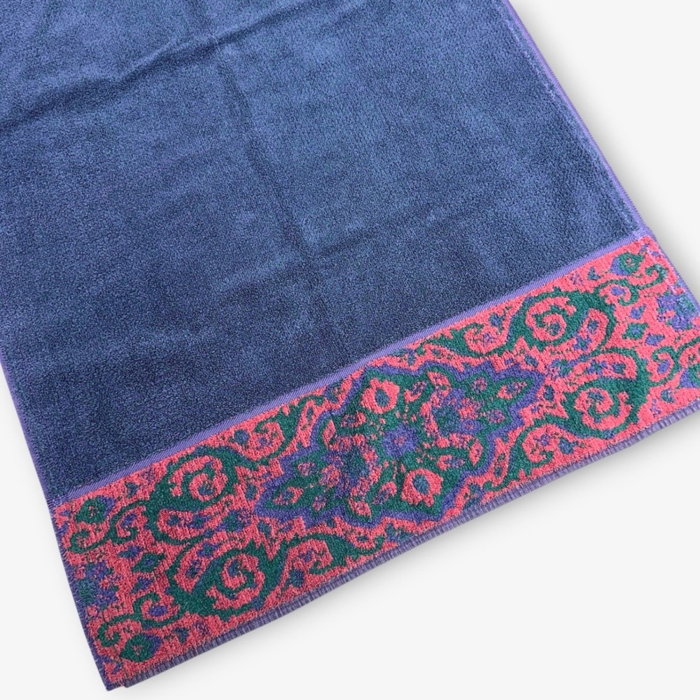 Vintage Ralph Lauren Hand Towel Navy Blue Pink Paisley Damask Cotton USA Made